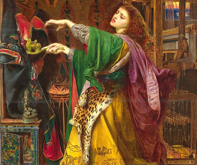 Morgana la Fata, probabilmente ispirata alla Morrigan irlandese, immaginata da Frederick Sandys