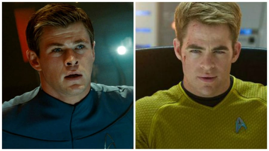 Chris Hemsworth nei panni di George Kirk e Chris Pine in quelli di Jim Kirk