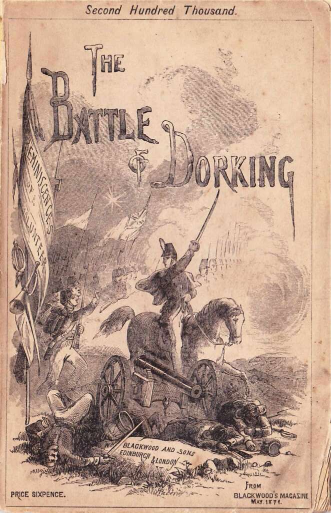 La copertina storica de La battaglia di Dorking, il primo libro di Invasion Literature, basata su specifiche paure umane